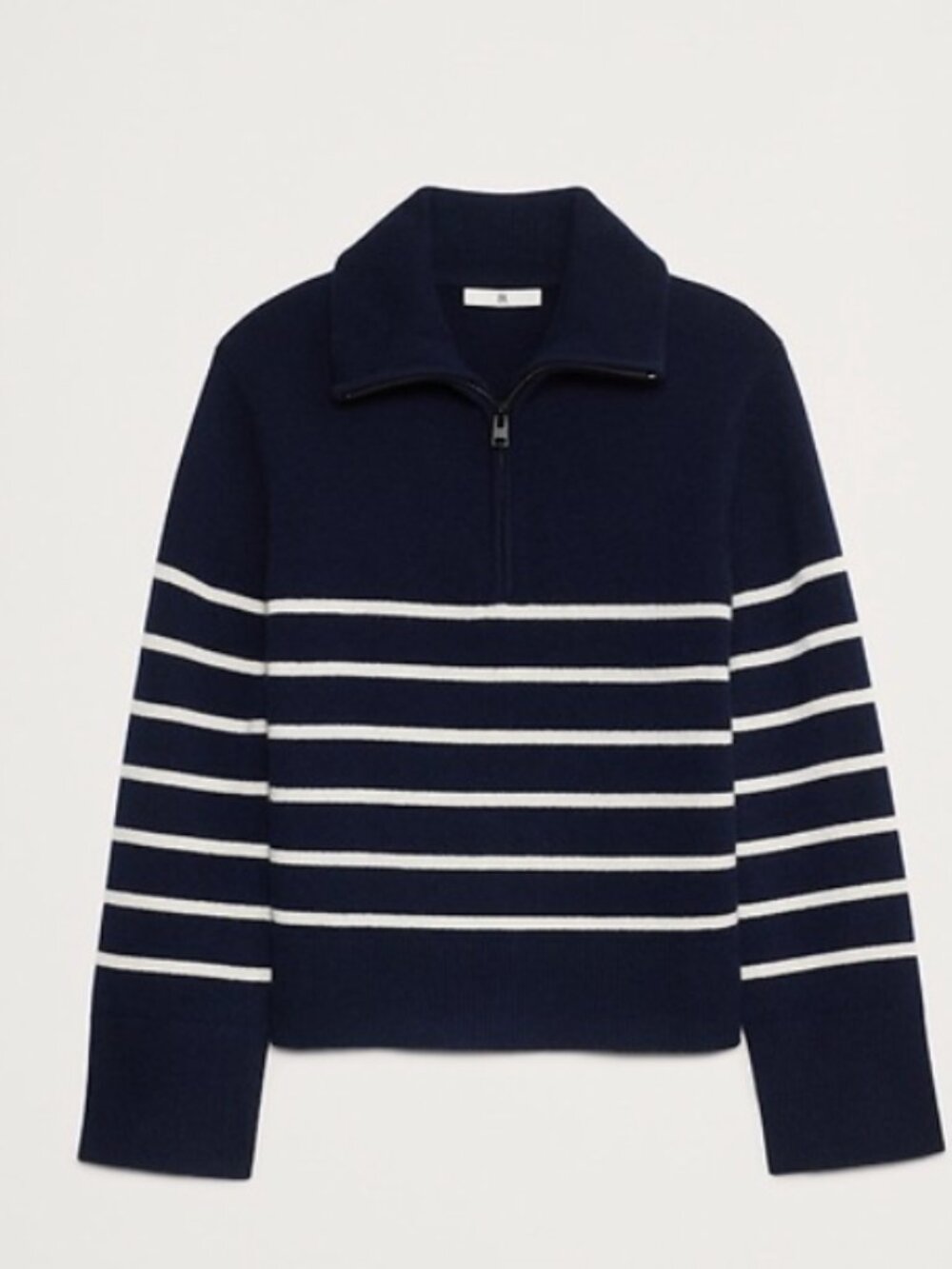 BANANA REPUBLIC Half Zip Cashmere Sweater Navy and White Zip-Up Striped Womens S